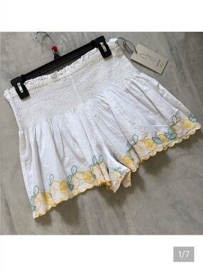 Joie. Shorts  Sleep shorts.  100% cotton. White yellow teal. Elastic.+ Smocking